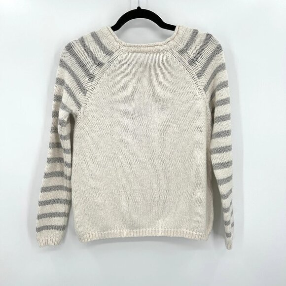 ANTHROPOLOGIE Moth White Gray Striped Knit Jet' Adore Crew Neck Sweater Small - Picture 2 of 7